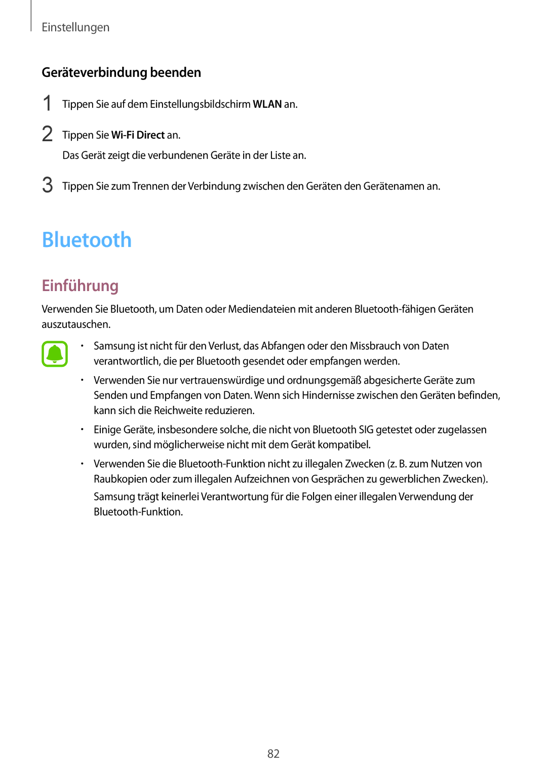 Samsung SM-T715NZKEDBT, SM-T715NZWEDBT manual Bluetooth, Geräteverbindung beenden 