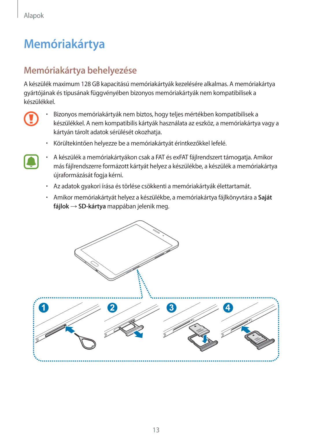 Samsung SM-T715NZWEXEH, SM-T715NZKEXEH manual Memóriakártya behelyezése 