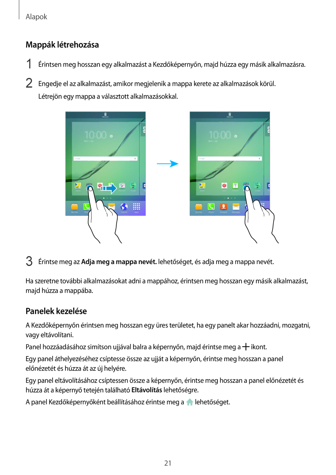 Samsung SM-T715NZWEXEH, SM-T715NZKEXEH manual Mappák létrehozása, Panelek kezelése 