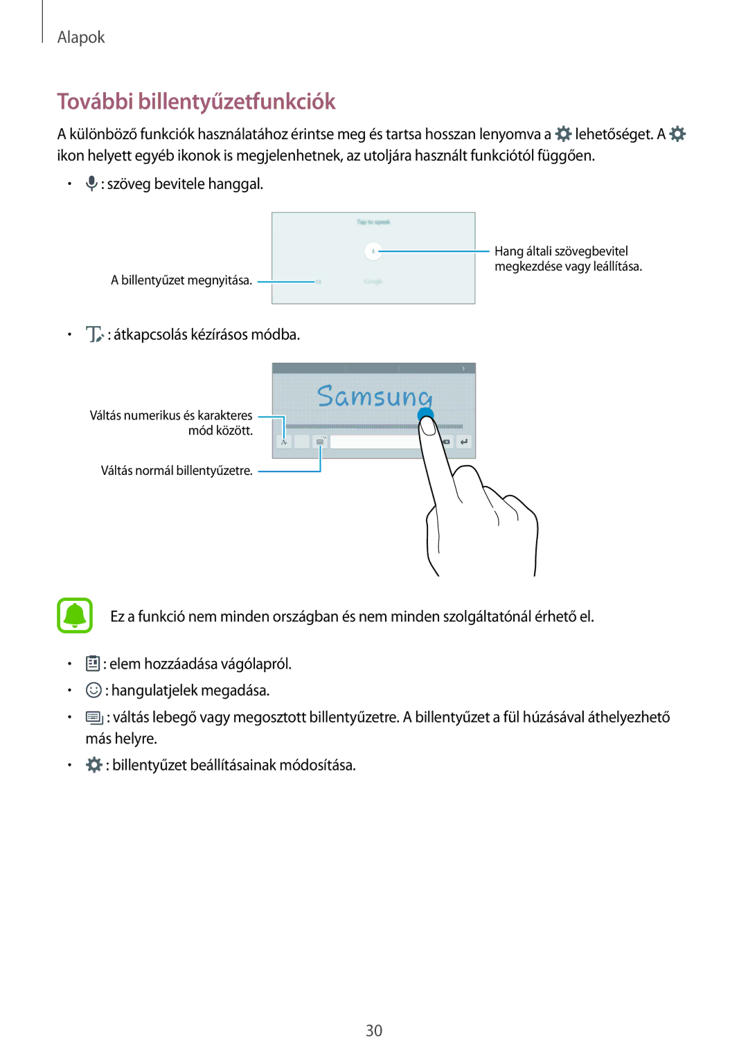 Samsung SM-T715NZKEXEH, SM-T715NZWEXEH manual További billentyűzetfunkciók 