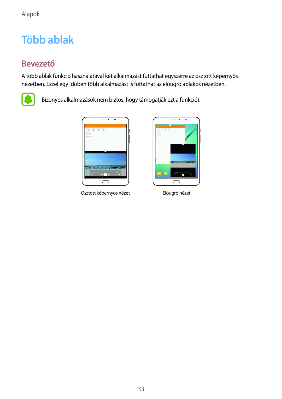 Samsung SM-T715NZWEXEH, SM-T715NZKEXEH manual Több ablak, Bevezető 