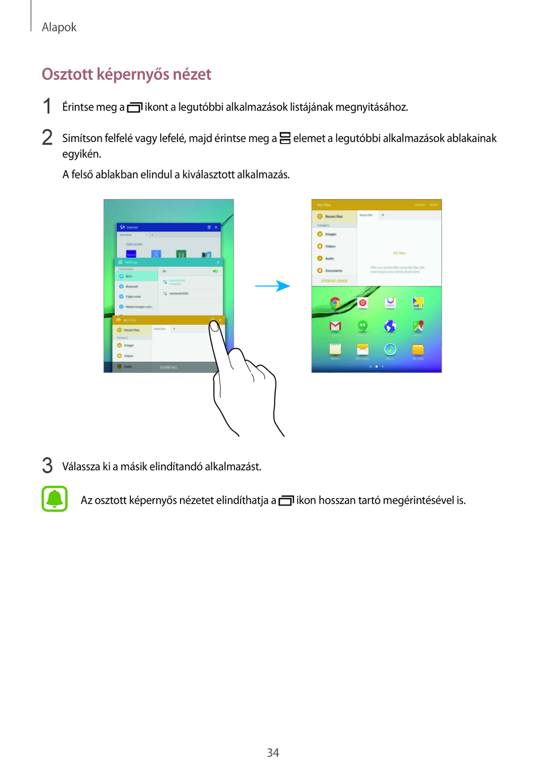 Samsung SM-T715NZKEXEH, SM-T715NZWEXEH manual Osztott képernyős nézet 