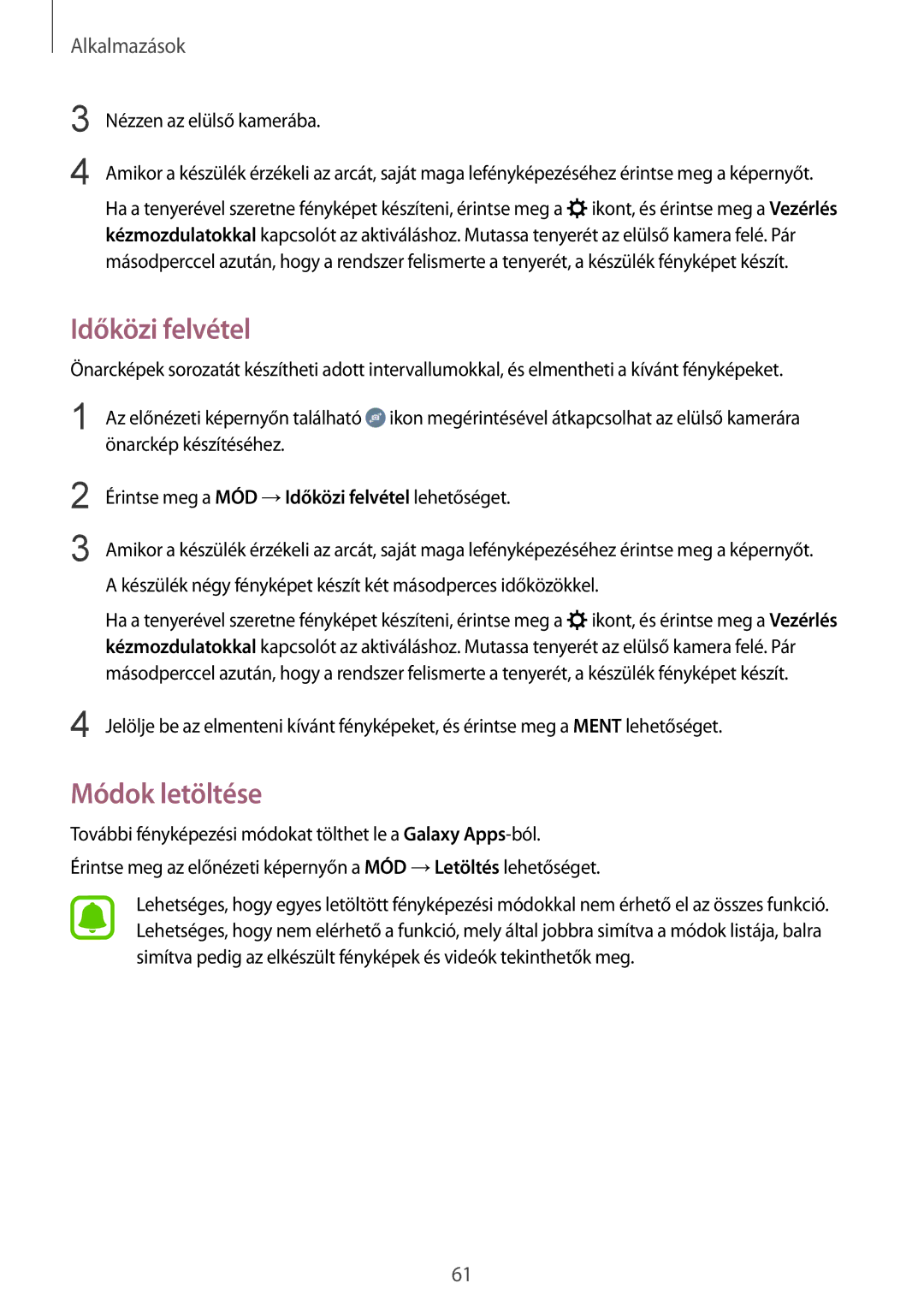 Samsung SM-T715NZWEXEH, SM-T715NZKEXEH manual Időközi felvétel, Módok letöltése 