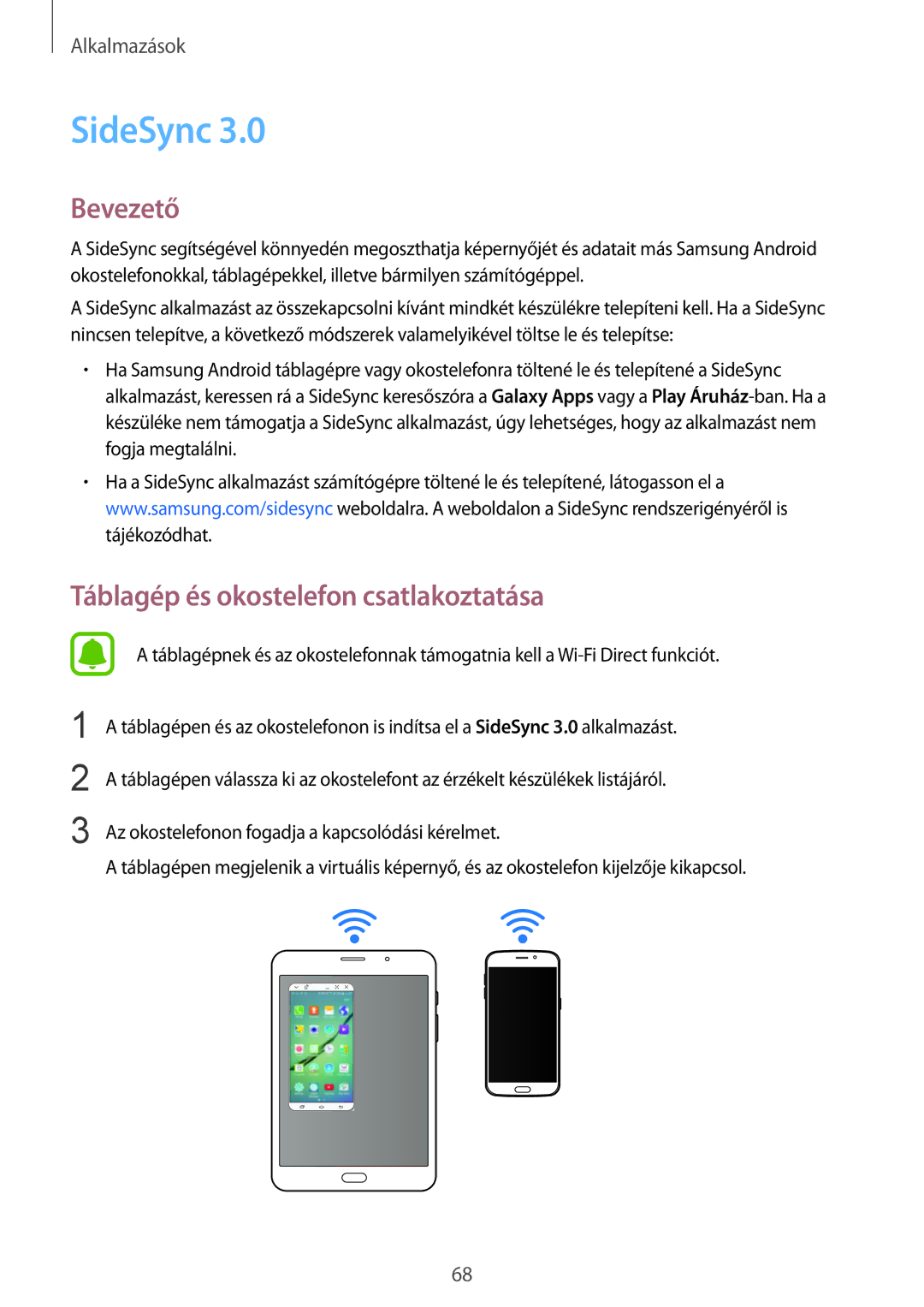 Samsung SM-T715NZKEXEH, SM-T715NZWEXEH manual SideSync, Táblagép és okostelefon csatlakoztatása 