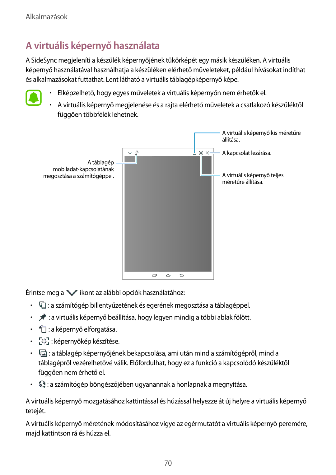 Samsung SM-T715NZKEXEH, SM-T715NZWEXEH manual Virtuális képernyő használata 