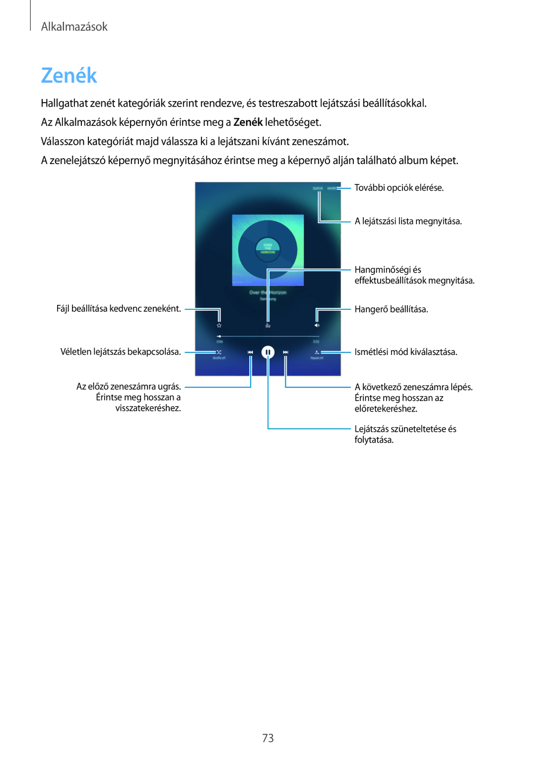 Samsung SM-T715NZWEXEH, SM-T715NZKEXEH manual Zenék, Hangerő beállítása Ismétlési mód kiválasztása 
