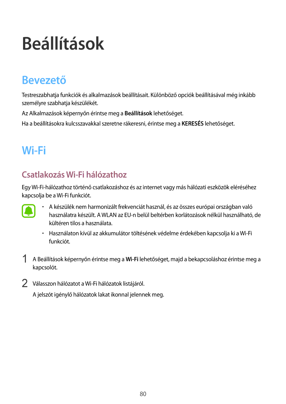 Samsung SM-T715NZKEXEH, SM-T715NZWEXEH manual Bevezető, Csatlakozás Wi-Fi hálózathoz 