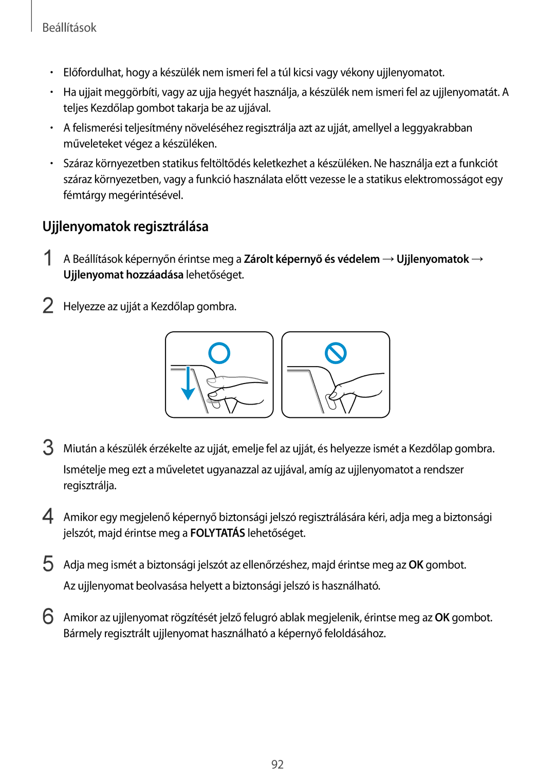 Samsung SM-T715NZKEXEH, SM-T715NZWEXEH manual Ujjlenyomatok regisztrálása 