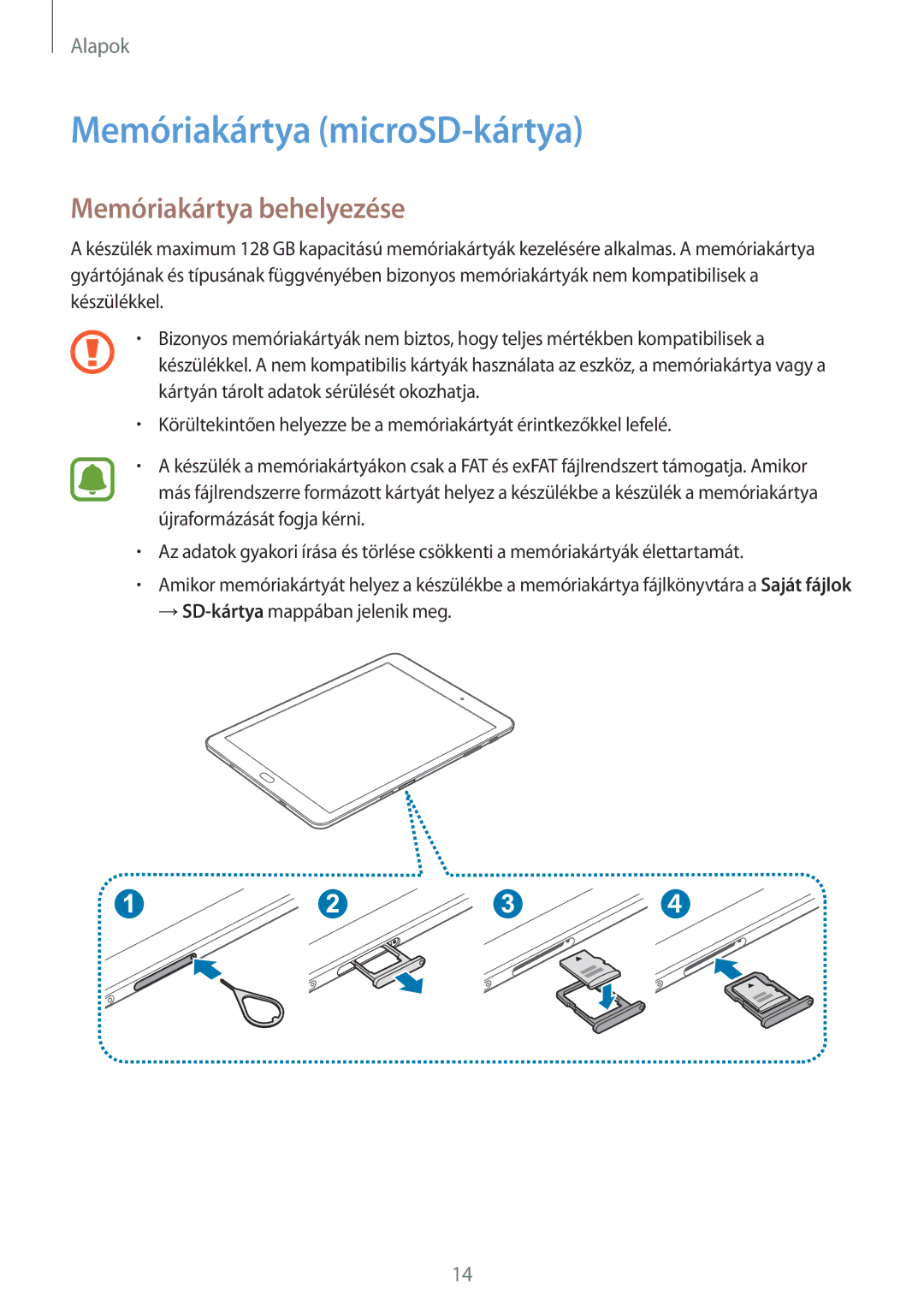 Samsung SM-T815NZWEXEH, SM-T715NZKEXEH, SM-T815NZKEXEH manual Memóriakártya microSD-kártya, Memóriakártya behelyezése 