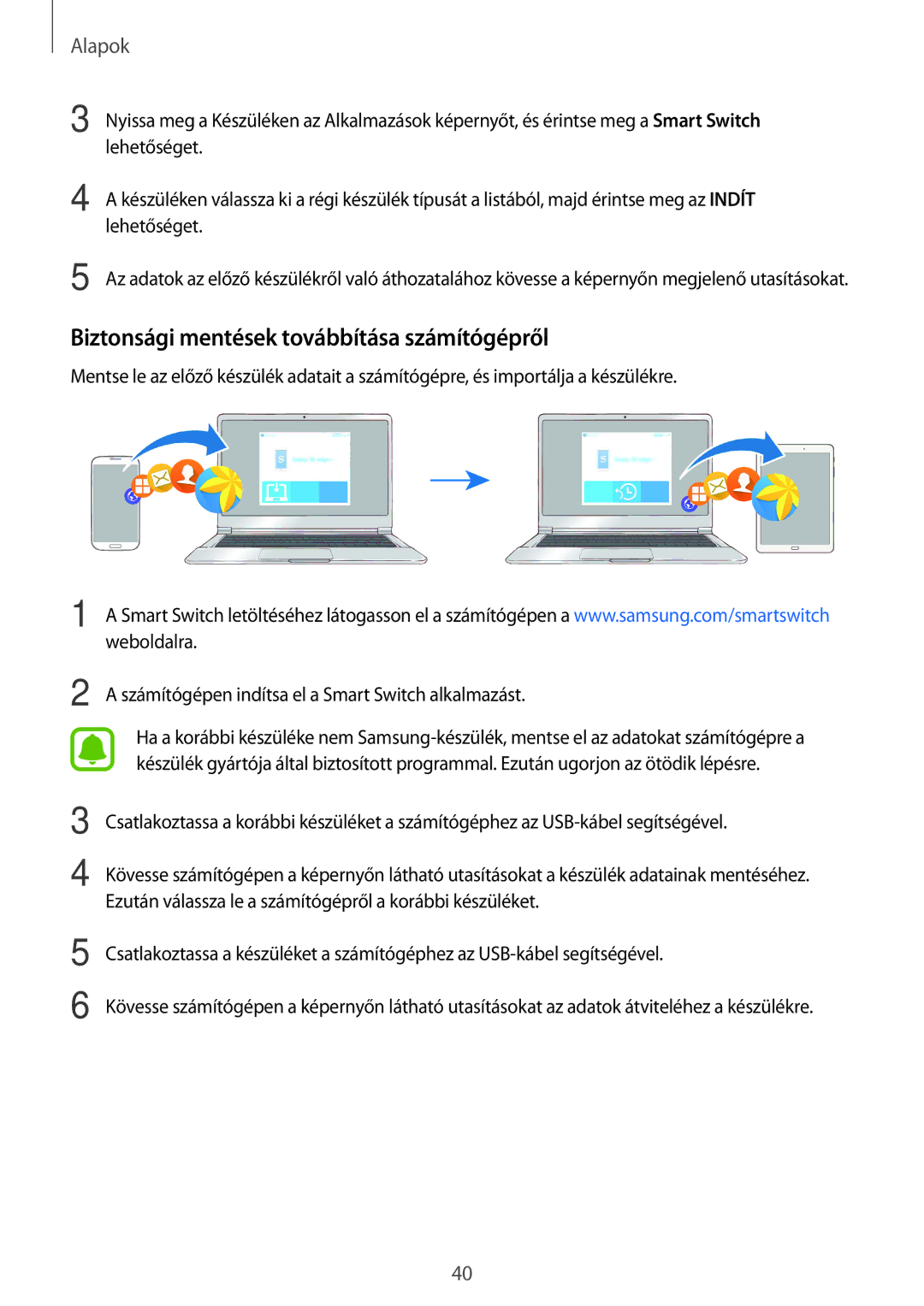 Samsung SM-T715NZKEXEH, SM-T815NZKEXEH, SM-T815NZWEXEH, SM-T715NZWEXEH manual Biztonsági mentések továbbítása számítógépről 