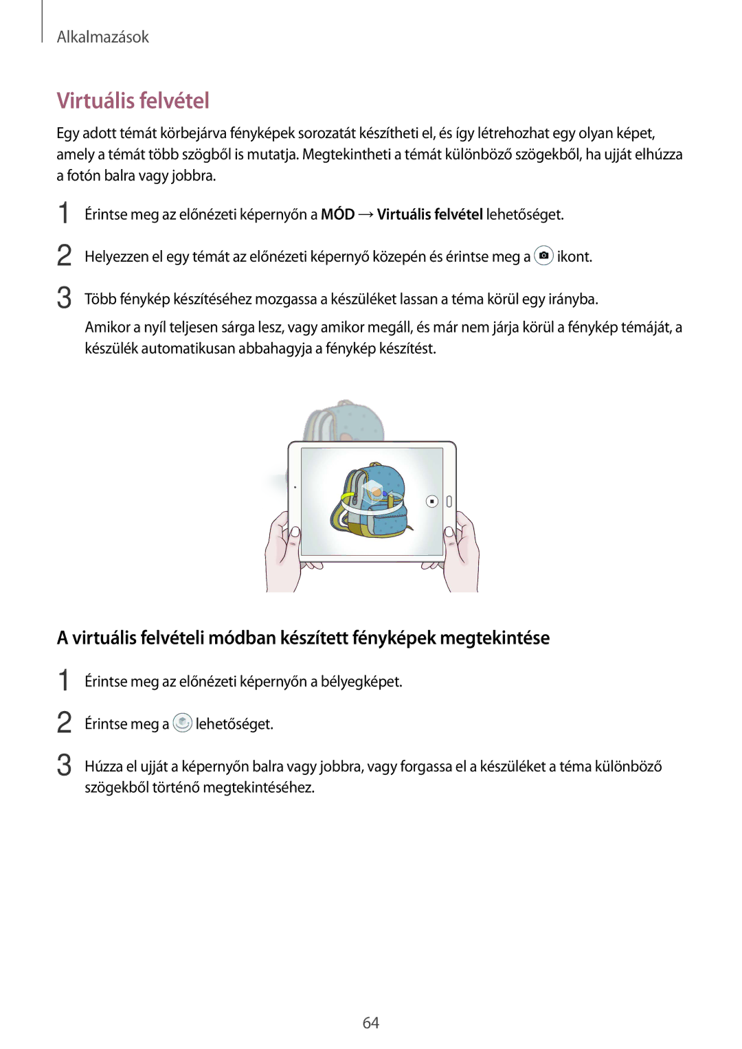 Samsung SM-T715NZKEXEH, SM-T815NZKEXEH, SM-T815NZWEXEH manual Virtuális felvételi módban készített fényképek megtekintése 