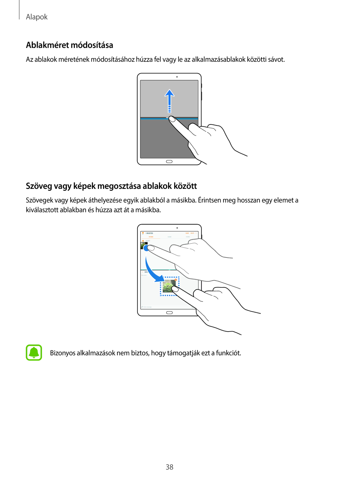 Samsung SM-T815NZWEXEH, SM-T715NZKEXEH, SM-T815NZKEXEH Ablakméret módosítása, Szöveg vagy képek megosztása ablakok között 