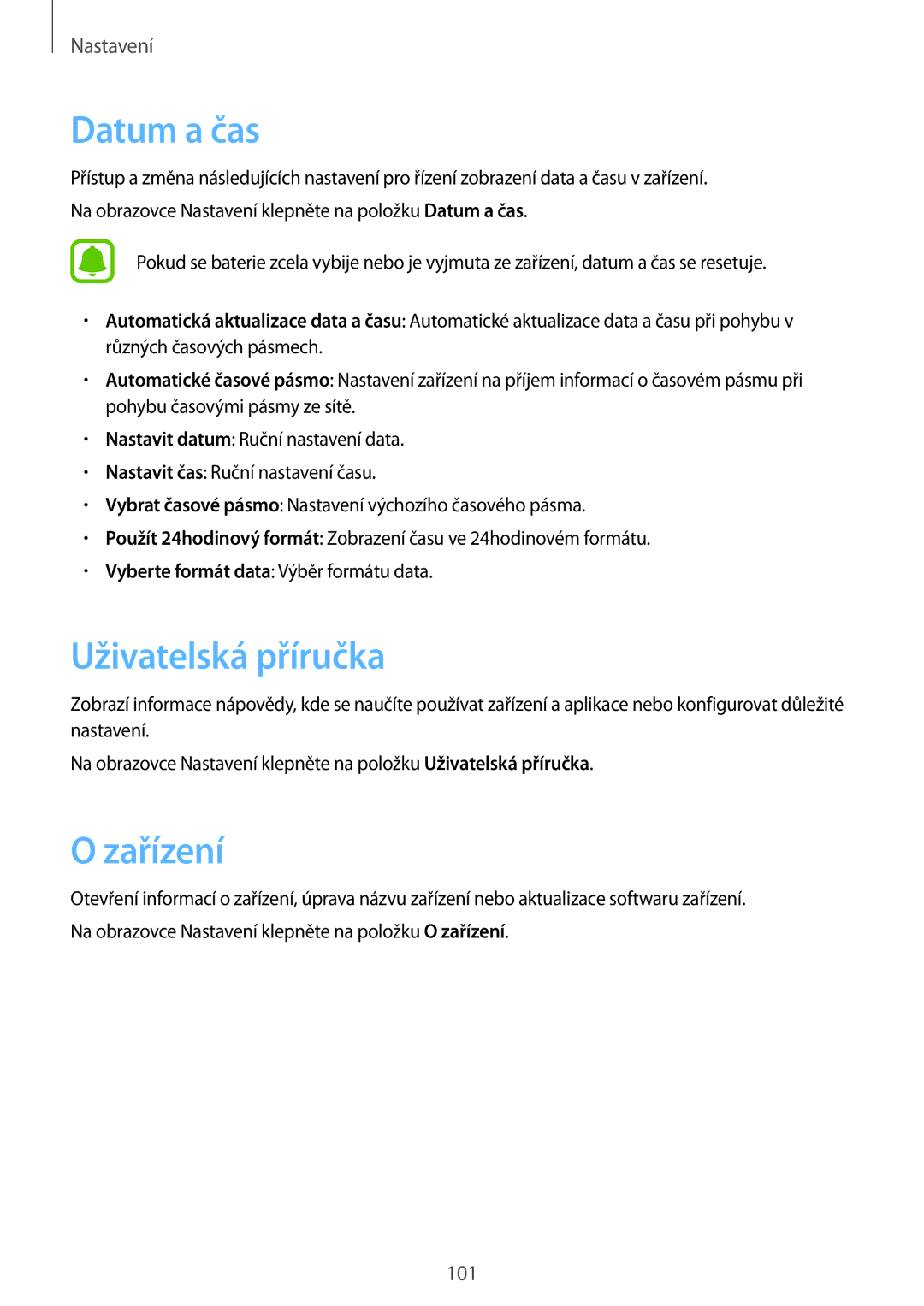 Samsung SM-T715NZKEPAN, SM-T715NZKEXEZ, SM-T715NZKEXEH, SM-T715NZWEXSK manual Datum a čas, Uživatelská příručka, Zařízení 