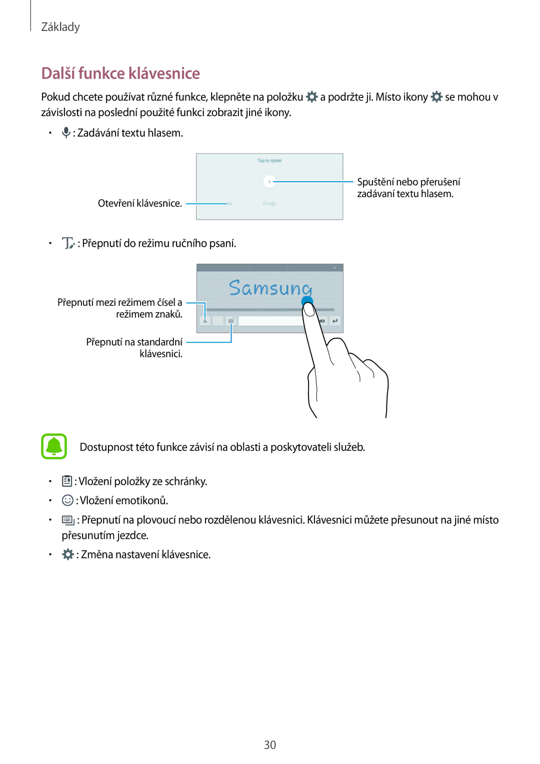 Samsung SM-T715NZWEXSK, SM-T715NZKEXEZ, SM-T715NZKEXEH, SM-T715NZKEPAN, SM-T715NZWEXEZ, SM-T715NZWEEUR Další funkce klávesnice 