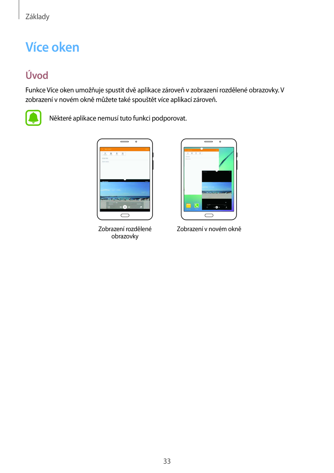 Samsung SM-T715NZDEXEO, SM-T715NZKEXEZ, SM-T715NZKEXEH, SM-T715NZKEPAN, SM-T715NZWEXSK, SM-T715NZWEXEZ manual Více oken, Úvod 