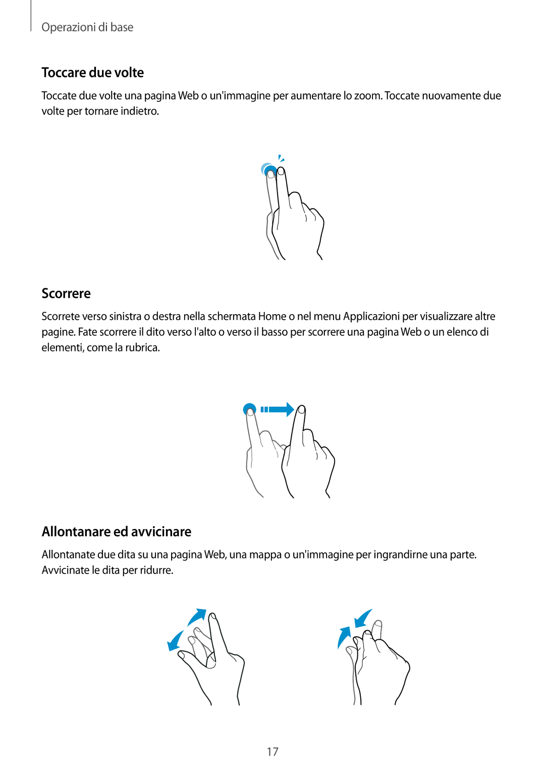 Samsung SM-T715NZWEITV, SM-T715NZWEDBT, SM-T715NZKEXEO manual Toccare due volte, Scorrere, Allontanare ed avvicinare 