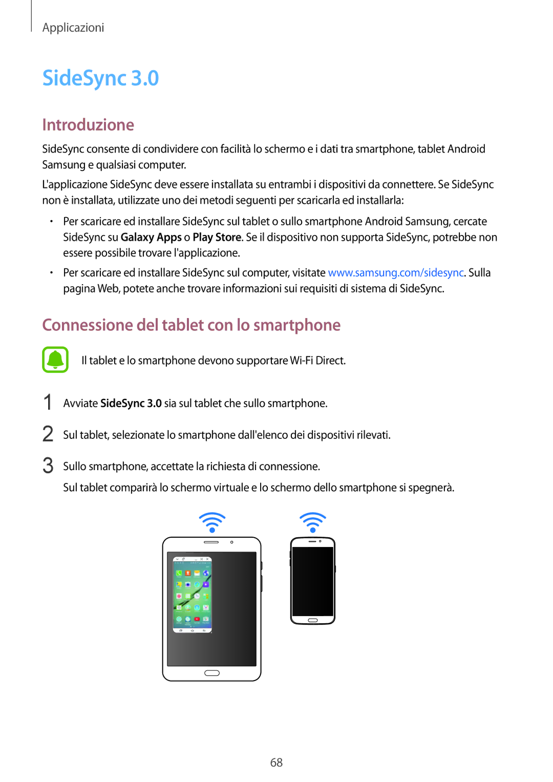 Samsung SM-T715NZDEITV, SM-T715NZWEDBT, SM-T715NZKEXEO, SM-T715NZWEITV SideSync, Connessione del tablet con lo smartphone 