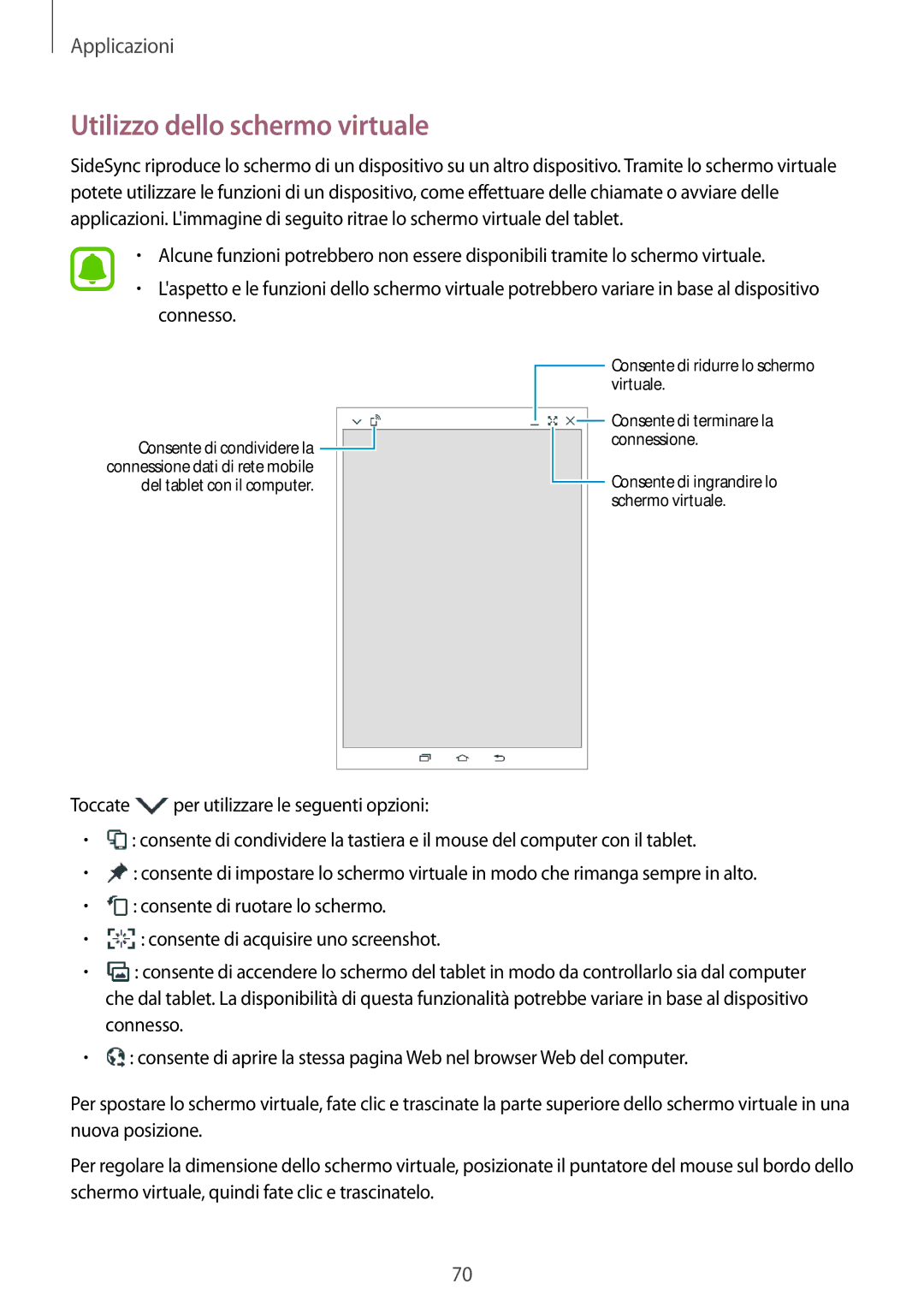 Samsung SM-T715NZWEDBT, SM-T715NZKEXEO, SM-T715NZWEITV, SM-T715NZDEITV, SM-T715NZKEITV manual Utilizzo dello schermo virtuale 