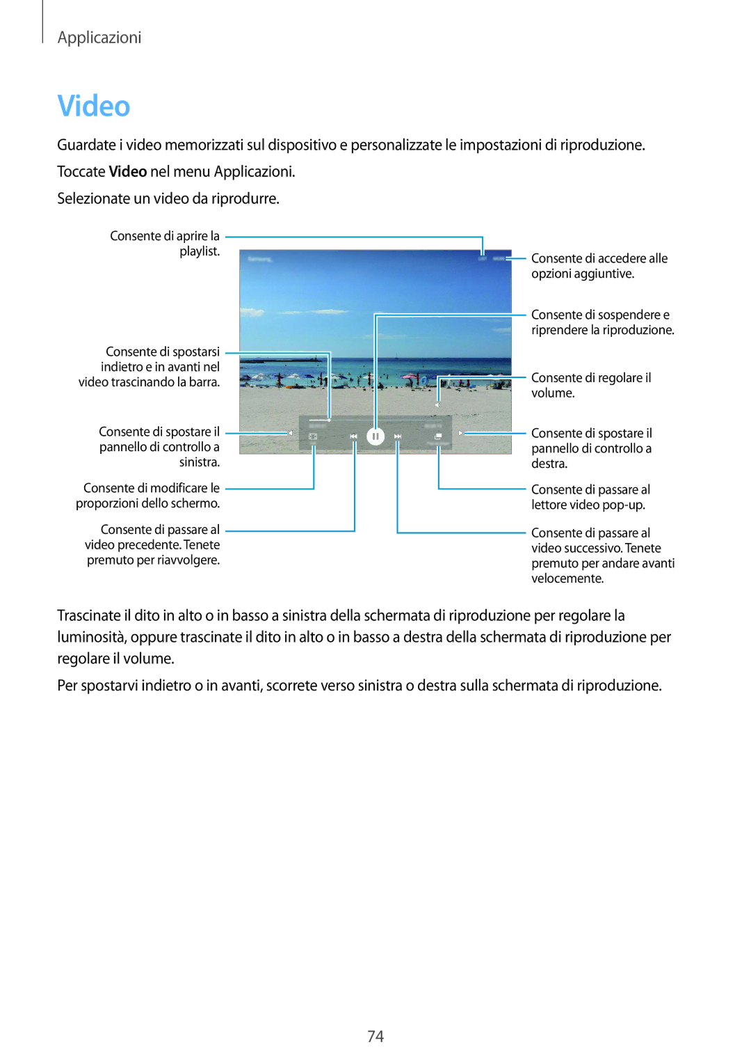 Samsung SM-T715NZKEITV, SM-T715NZWEDBT, SM-T715NZKEXEO, SM-T715NZWEITV, SM-T715NZDEITV manual Video, Sinistra 