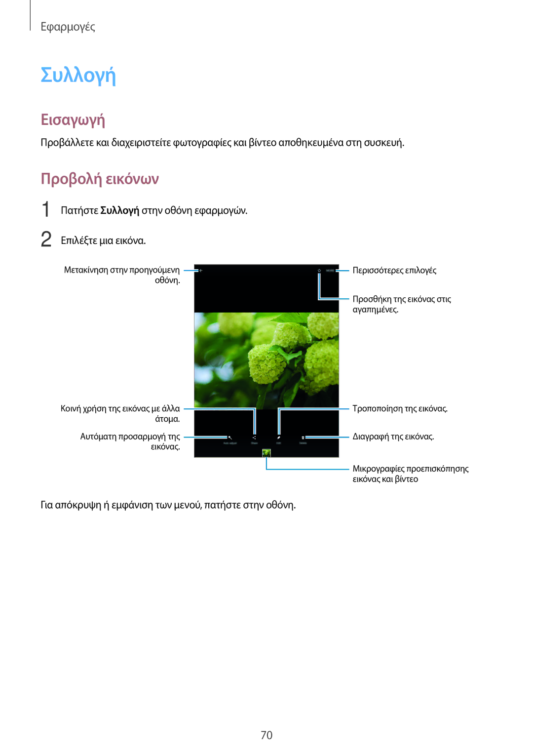 Samsung SM-T715NZKEEUR, SM-T715NZWEEUR, SM-T815NZKEEUR manual Συλλογή, Προβολή εικόνων 