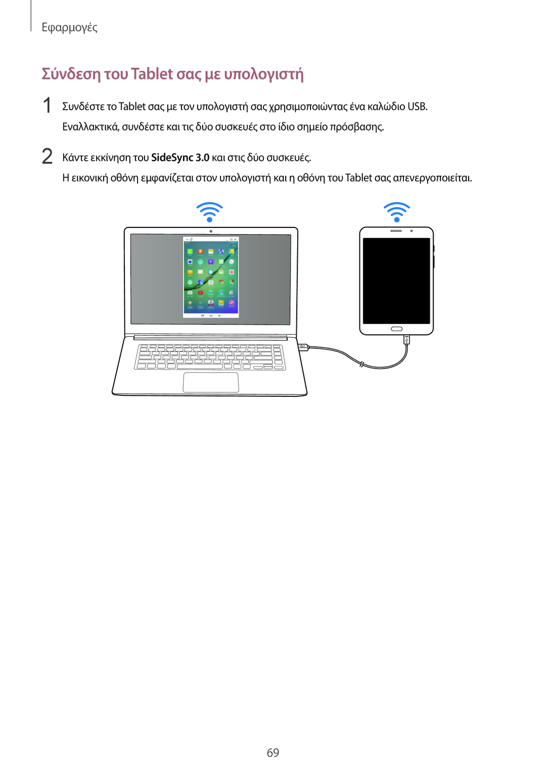 Samsung SM-T715NZKEEUR, SM-T715NZWEEUR manual Σύνδεση του Tablet σας με υπολογιστή 