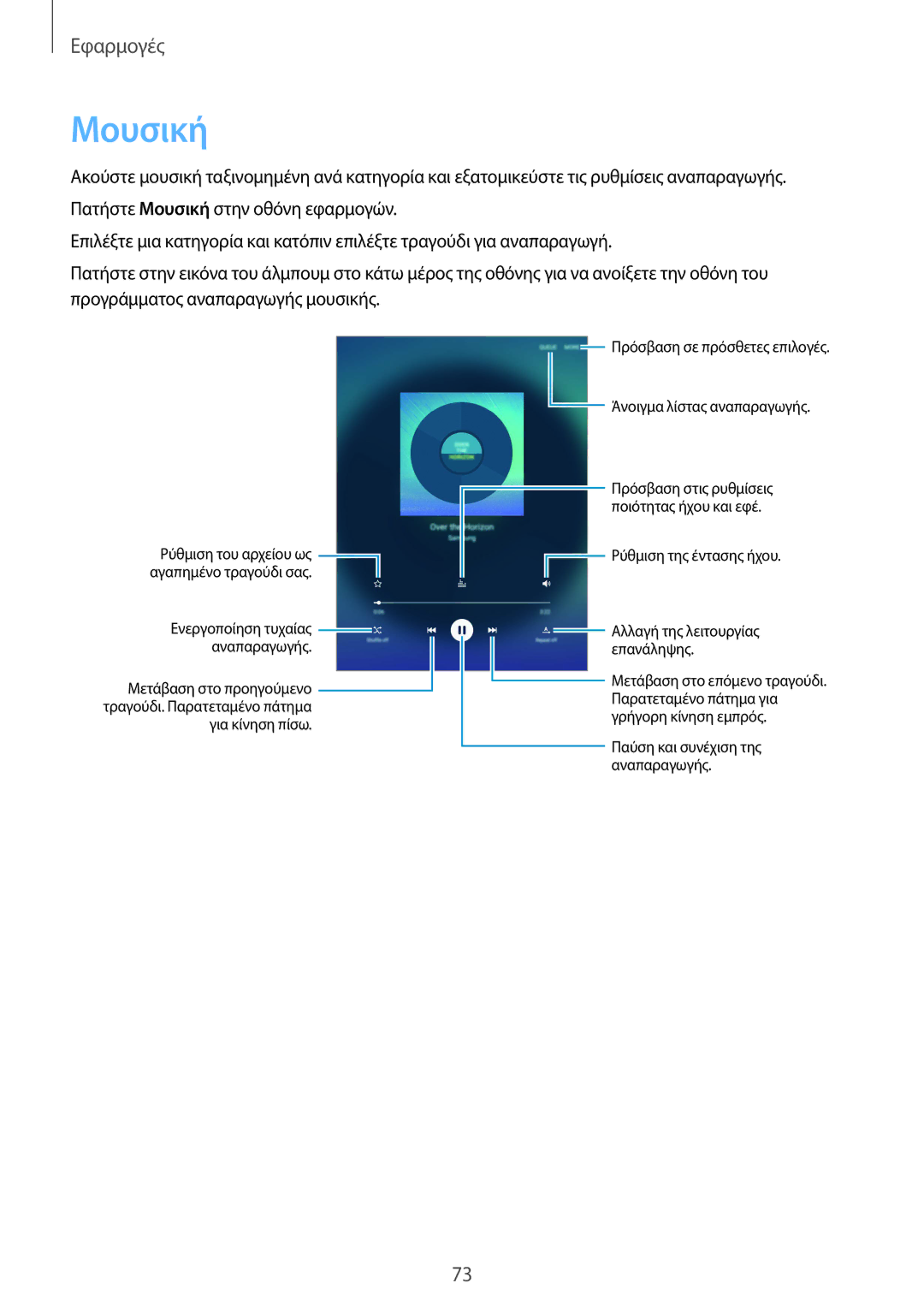 Samsung SM-T715NZKEEUR, SM-T715NZWEEUR manual Μουσική, Ρύθμιση της έντασης ήχου 