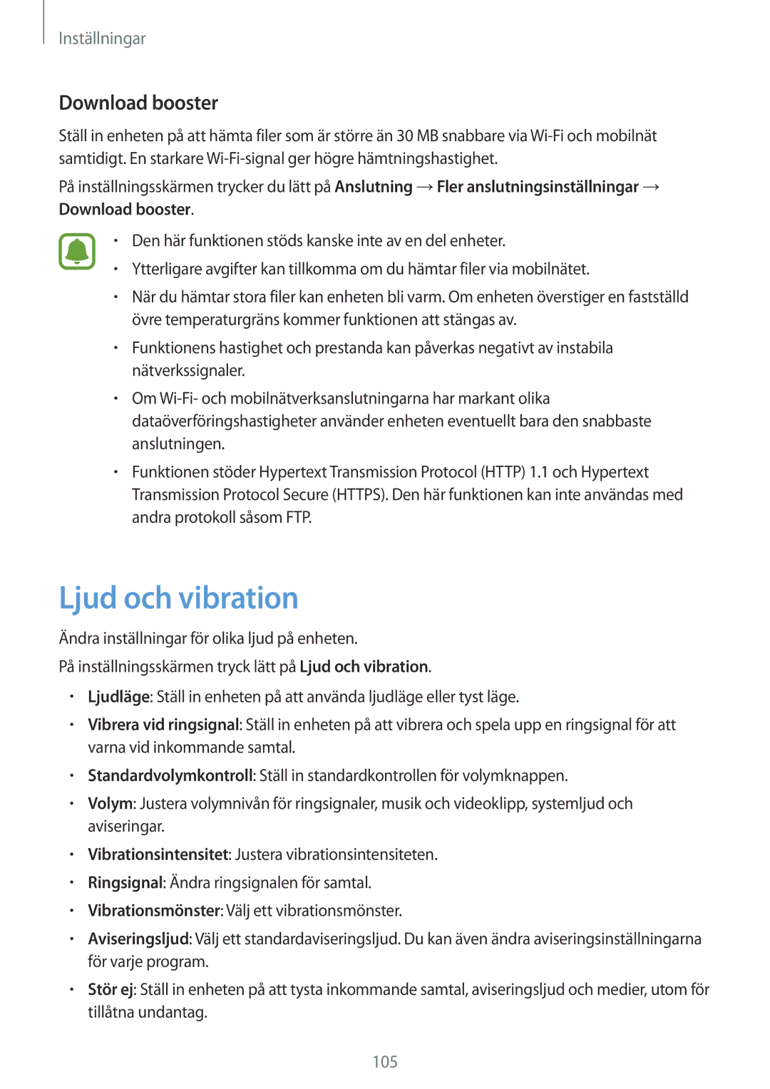 Samsung SM-T815NZWENEE, SM-T715NZWENEE manual Ljud och vibration, Download booster 