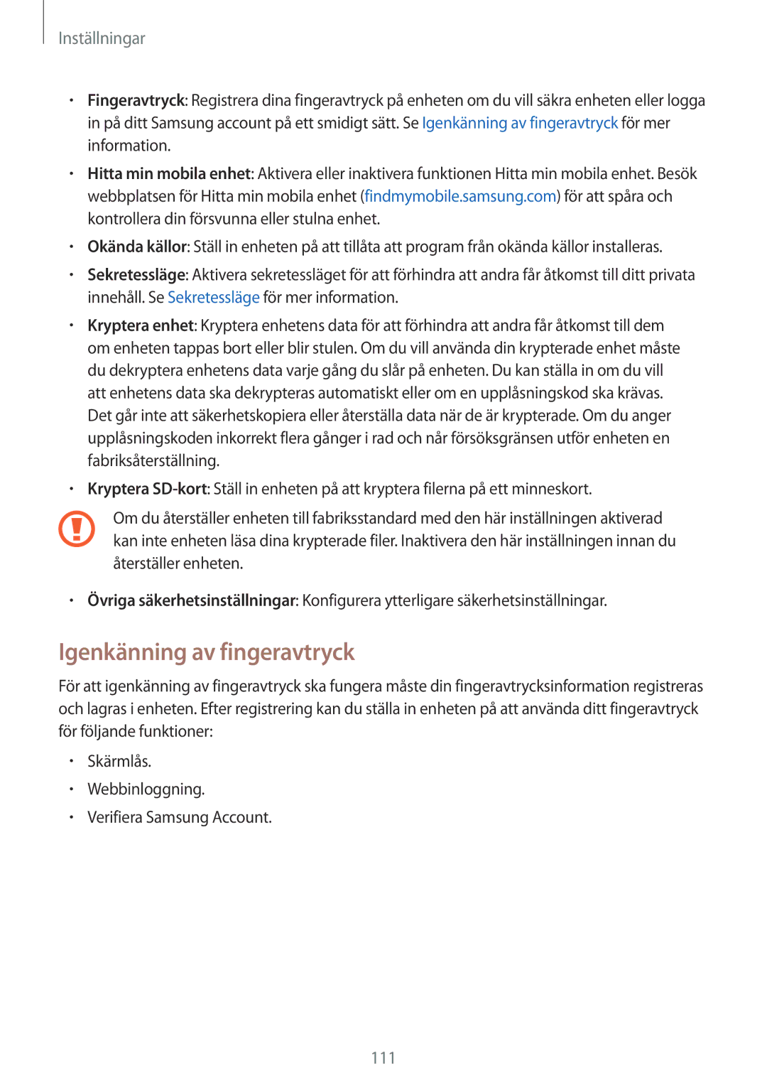 Samsung SM-T815NZWENEE, SM-T715NZWENEE manual Igenkänning av fingeravtryck 