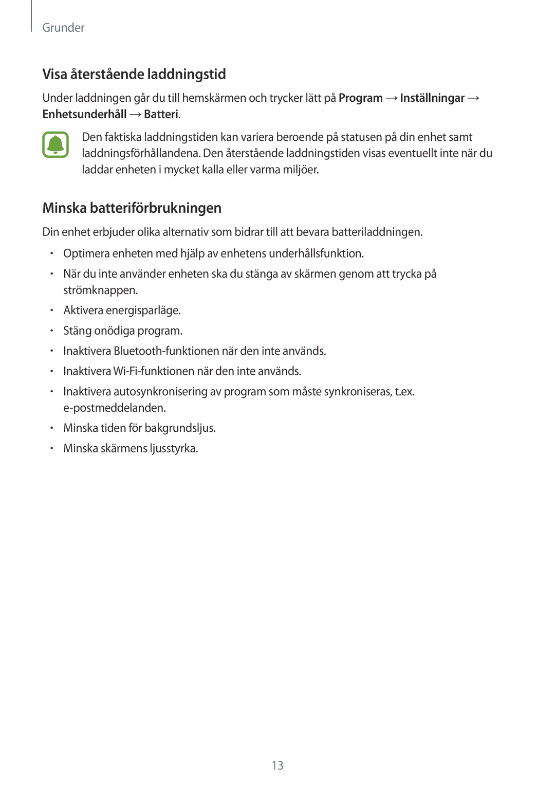 Samsung SM-T815NZWENEE, SM-T715NZWENEE manual Visa återstående laddningstid, Minska batteriförbrukningen 