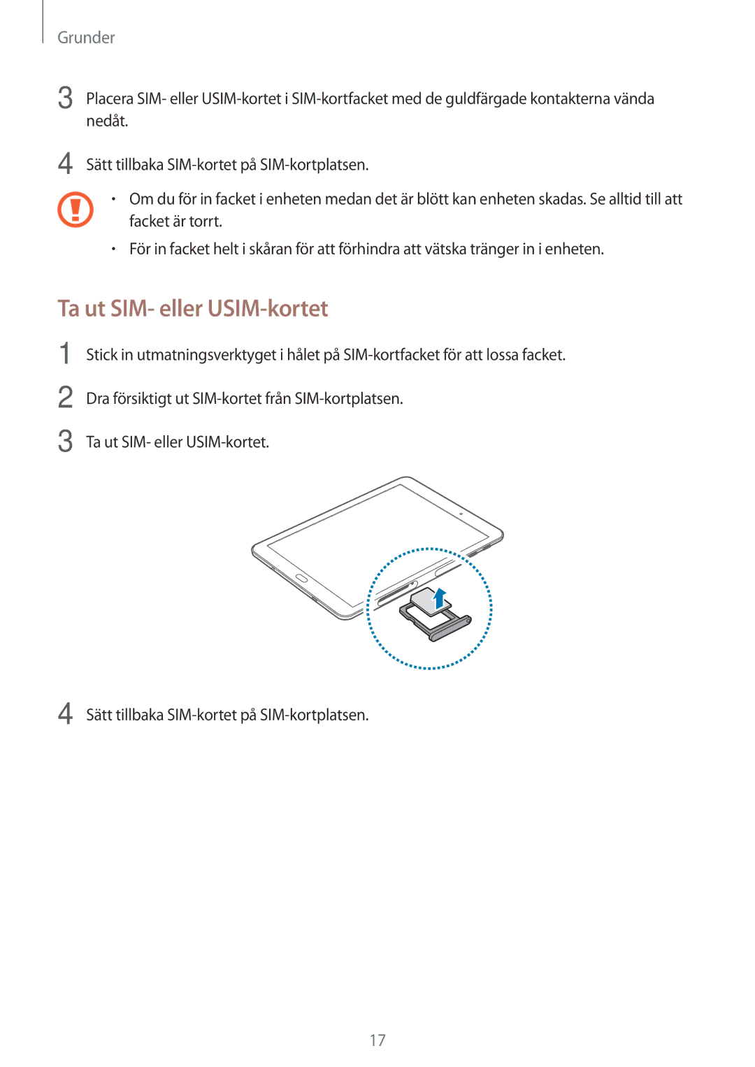Samsung SM-T815NZWENEE, SM-T715NZWENEE manual Ta ut SIM- eller USIM-kortet 