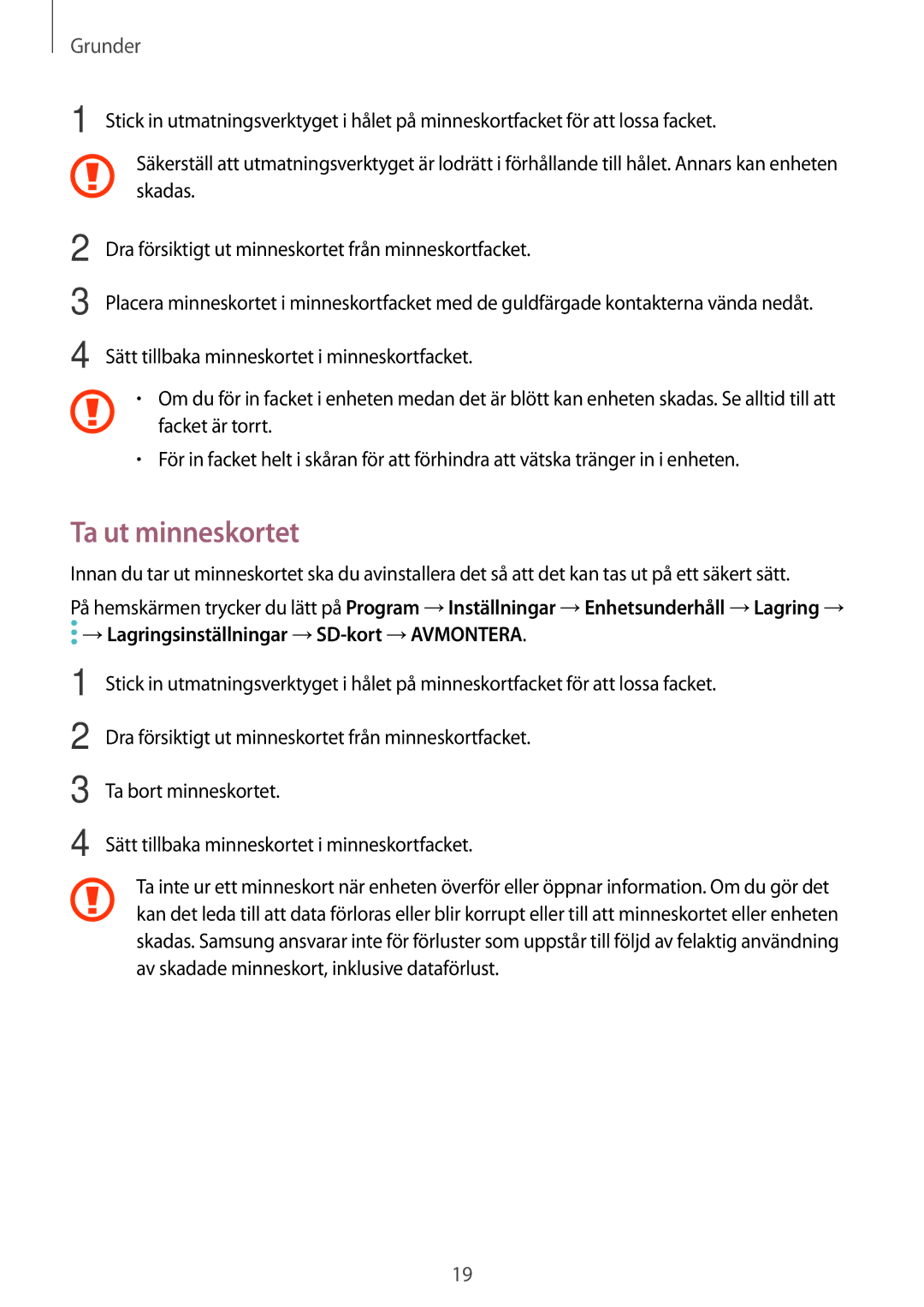 Samsung SM-T815NZWENEE, SM-T715NZWENEE manual Ta ut minneskortet 