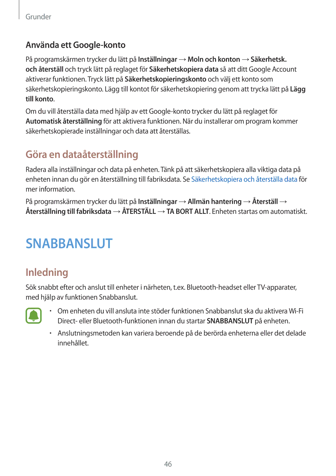 Samsung SM-T715NZWENEE, SM-T815NZWENEE manual Göra en dataåterställning, Använda ett Google-konto 