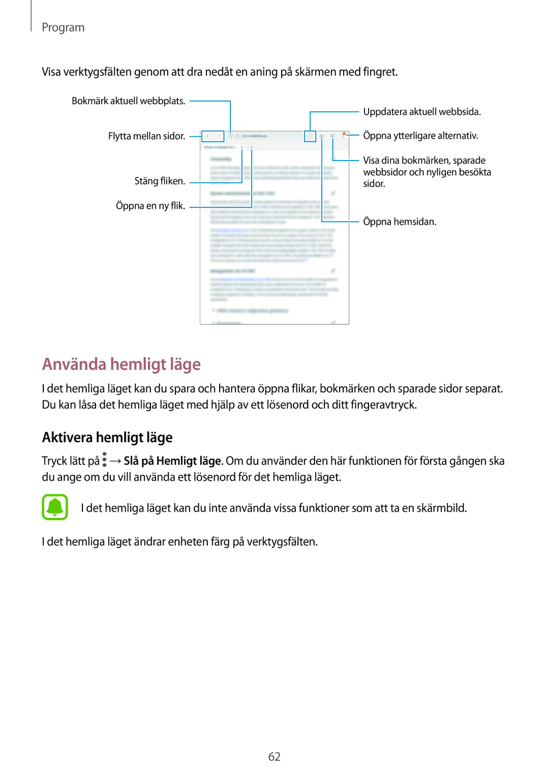 Samsung SM-T715NZWENEE, SM-T815NZWENEE manual Använda hemligt läge, Aktivera hemligt läge 