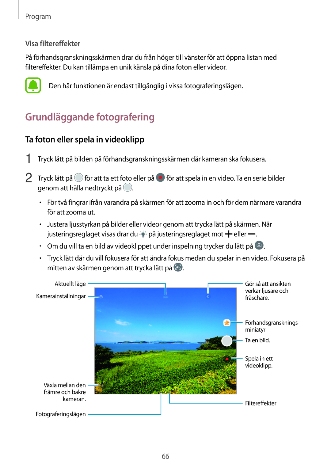 Samsung SM-T715NZWENEE, SM-T815NZWENEE manual Grundläggande fotografering, Ta foton eller spela in videoklipp 