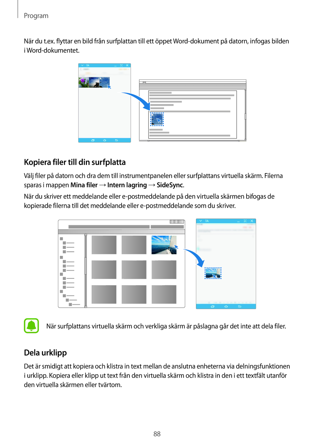 Samsung SM-T715NZWENEE, SM-T815NZWENEE manual Kopiera filer till din surfplatta, Dela urklipp 