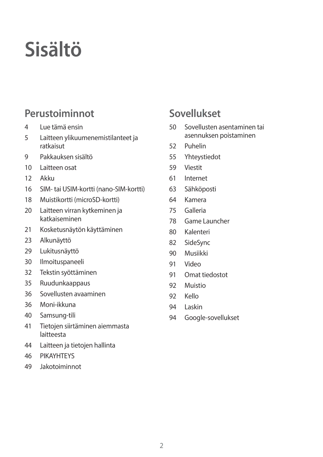 Samsung SM-T715NZWENEE, SM-T815NZWENEE manual Sisältö 