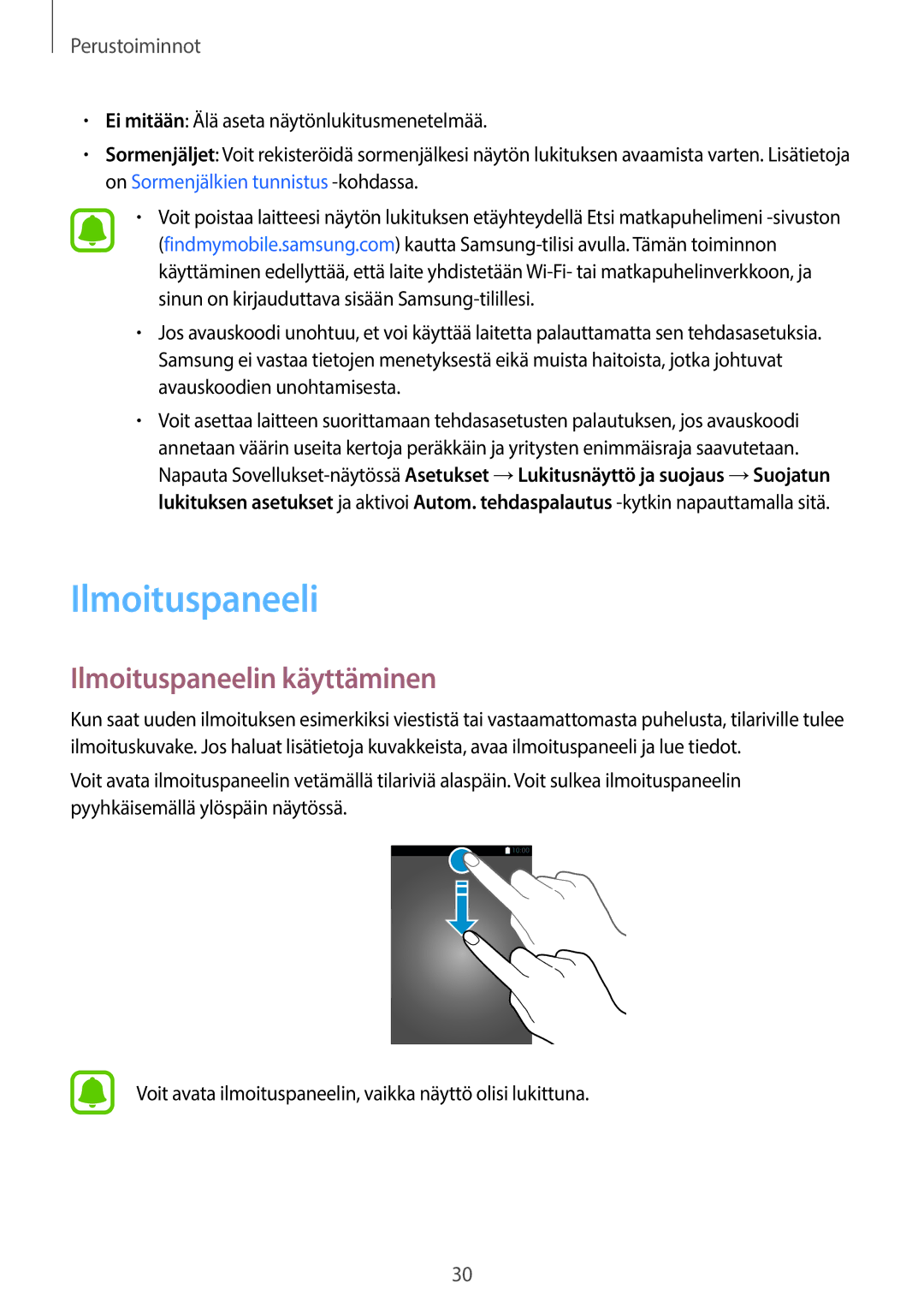 Samsung SM-T715NZWENEE, SM-T815NZWENEE manual Ilmoituspaneelin käyttäminen 