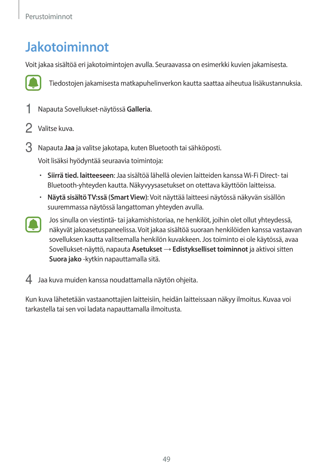 Samsung SM-T815NZWENEE, SM-T715NZWENEE manual Jakotoiminnot 