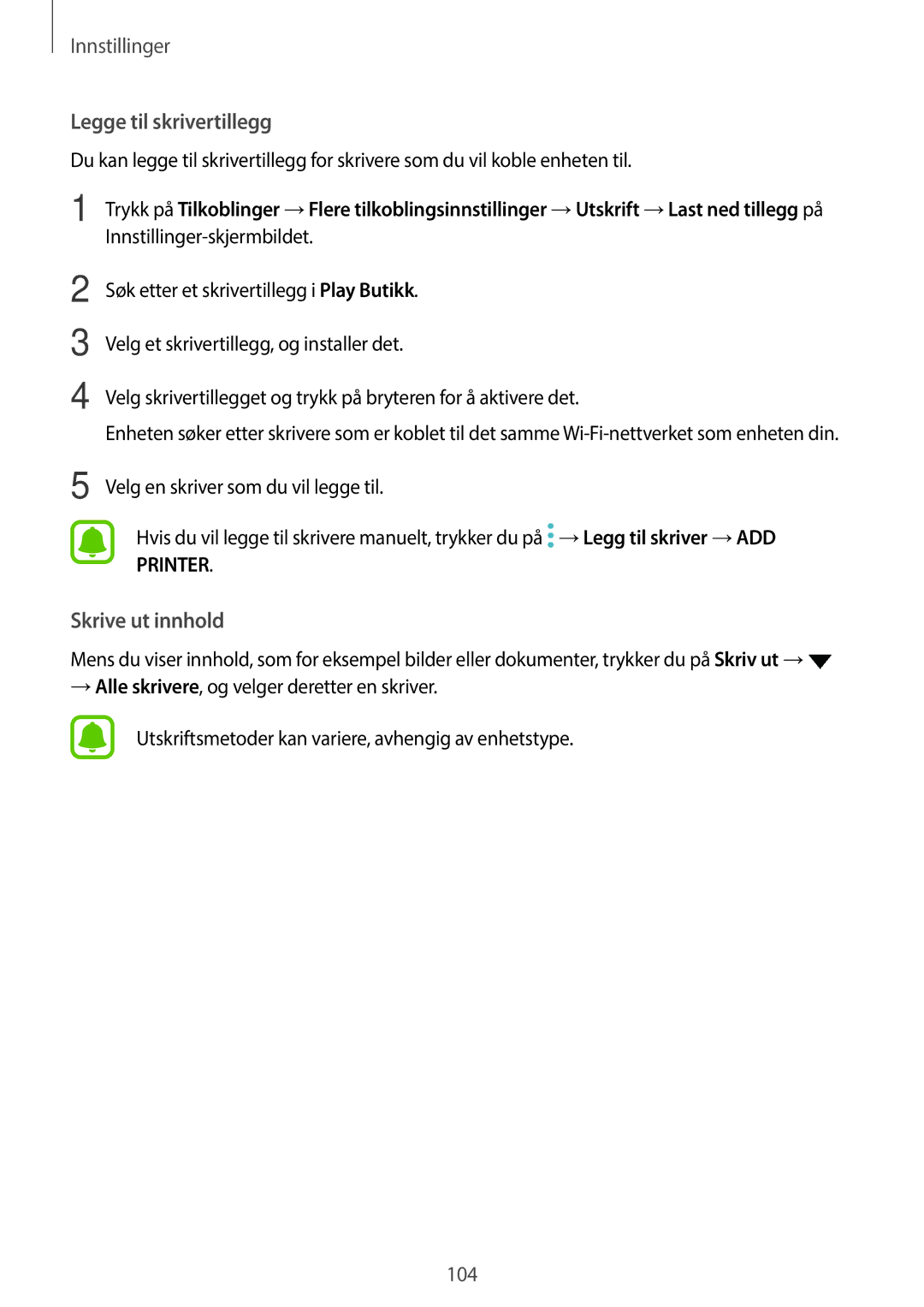 Samsung SM-T715NZWENEE, SM-T815NZWENEE manual Legge til skrivertillegg 