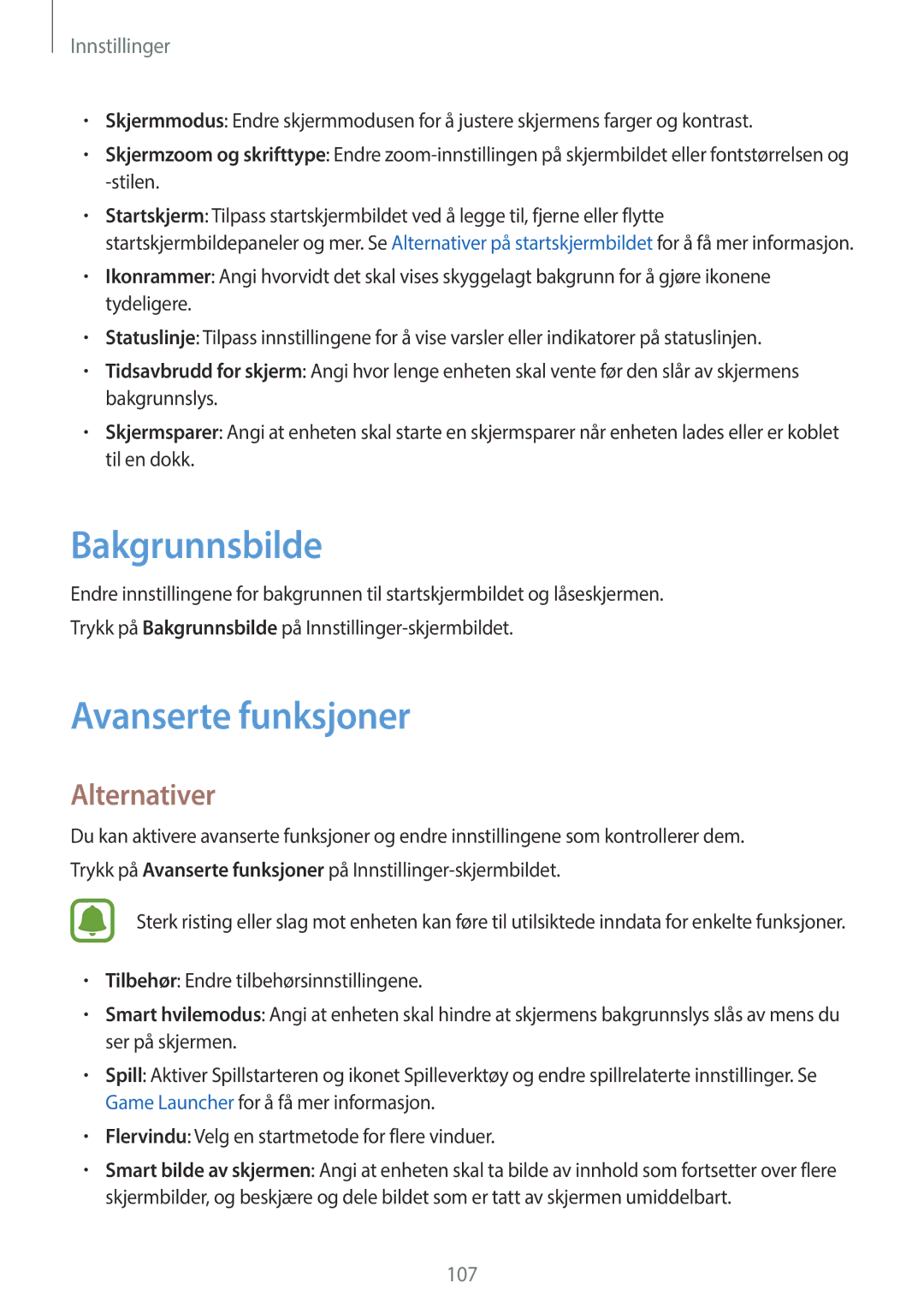Samsung SM-T815NZWENEE, SM-T715NZWENEE manual Bakgrunnsbilde, Avanserte funksjoner 