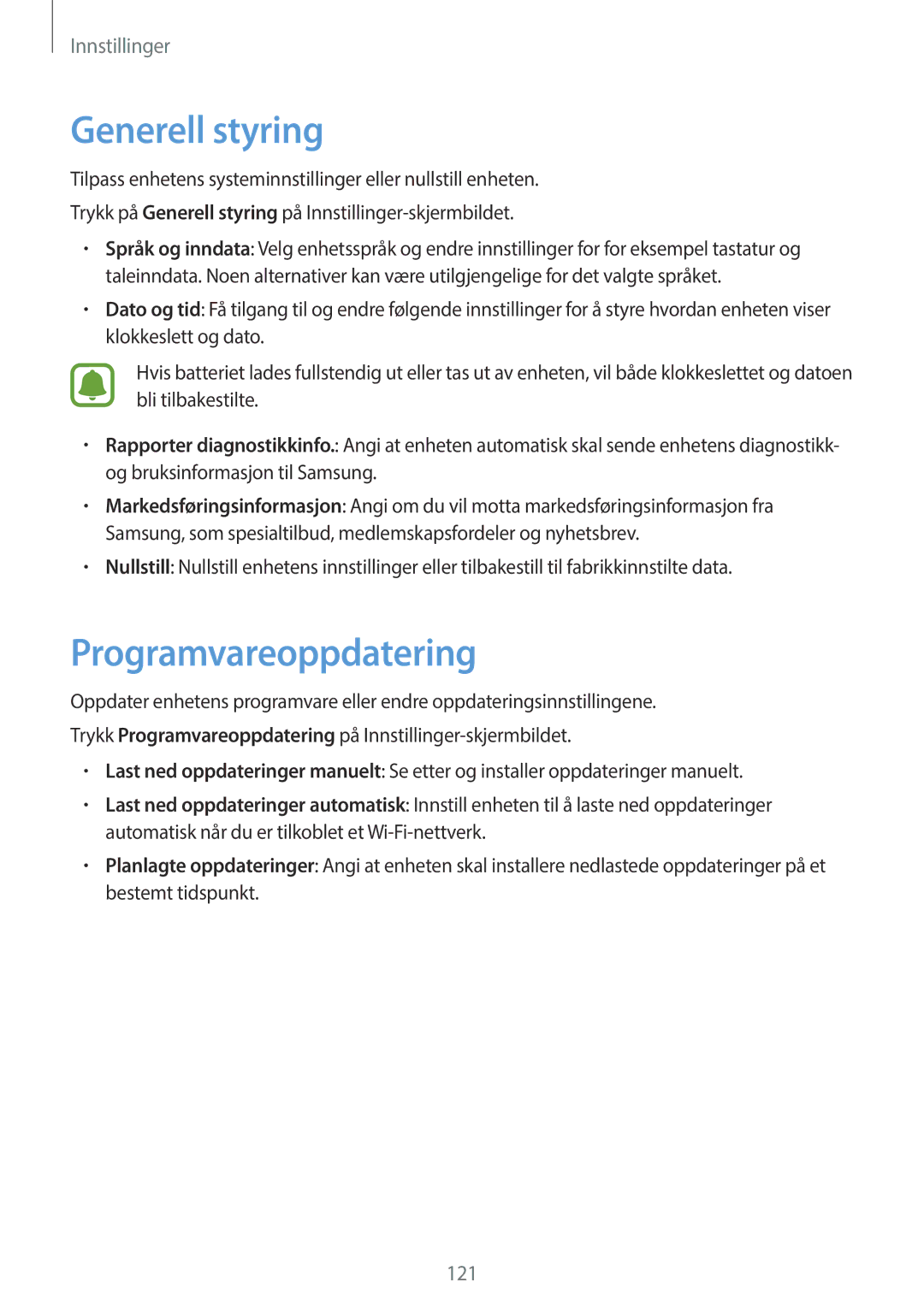 Samsung SM-T815NZWENEE, SM-T715NZWENEE manual Generell styring, Programvareoppdatering 