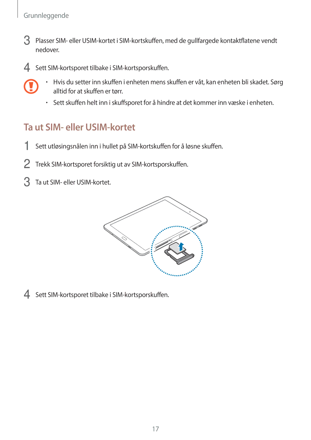 Samsung SM-T815NZWENEE, SM-T715NZWENEE manual Ta ut SIM- eller USIM-kortet 