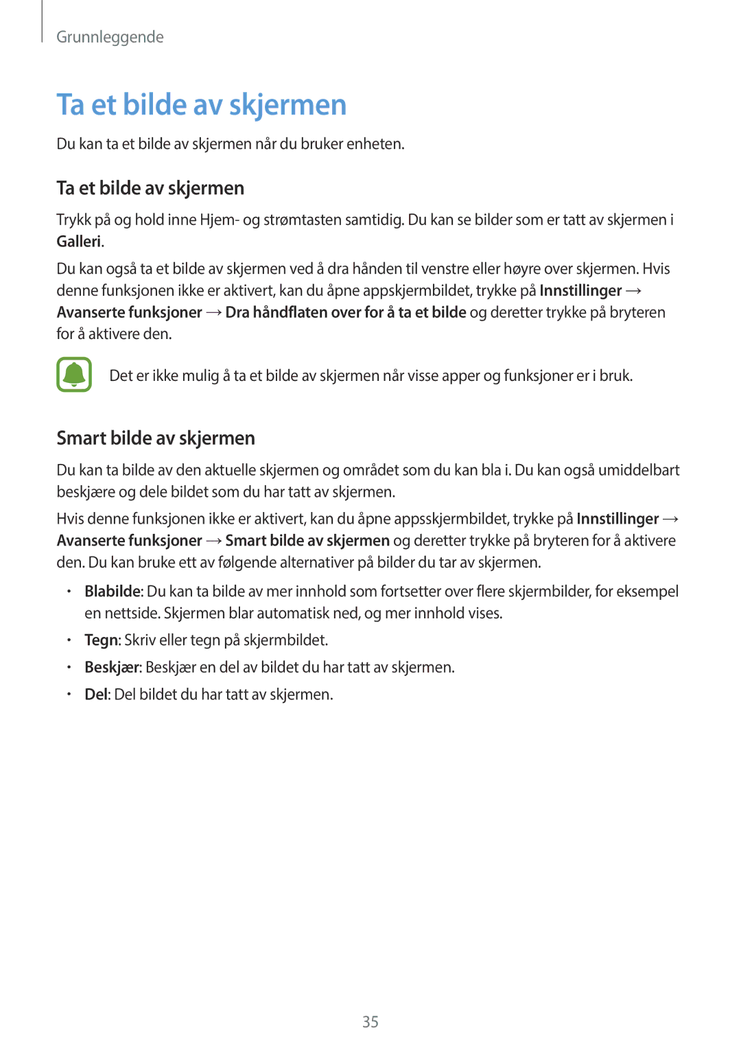 Samsung SM-T815NZWENEE, SM-T715NZWENEE manual Ta et bilde av skjermen, Smart bilde av skjermen 