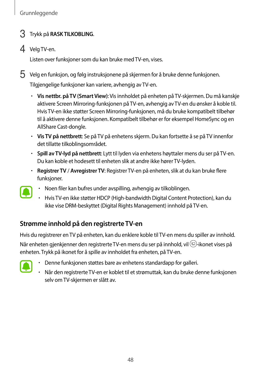 Samsung SM-T715NZWENEE, SM-T815NZWENEE manual Strømme innhold på den registrerte TV-en 