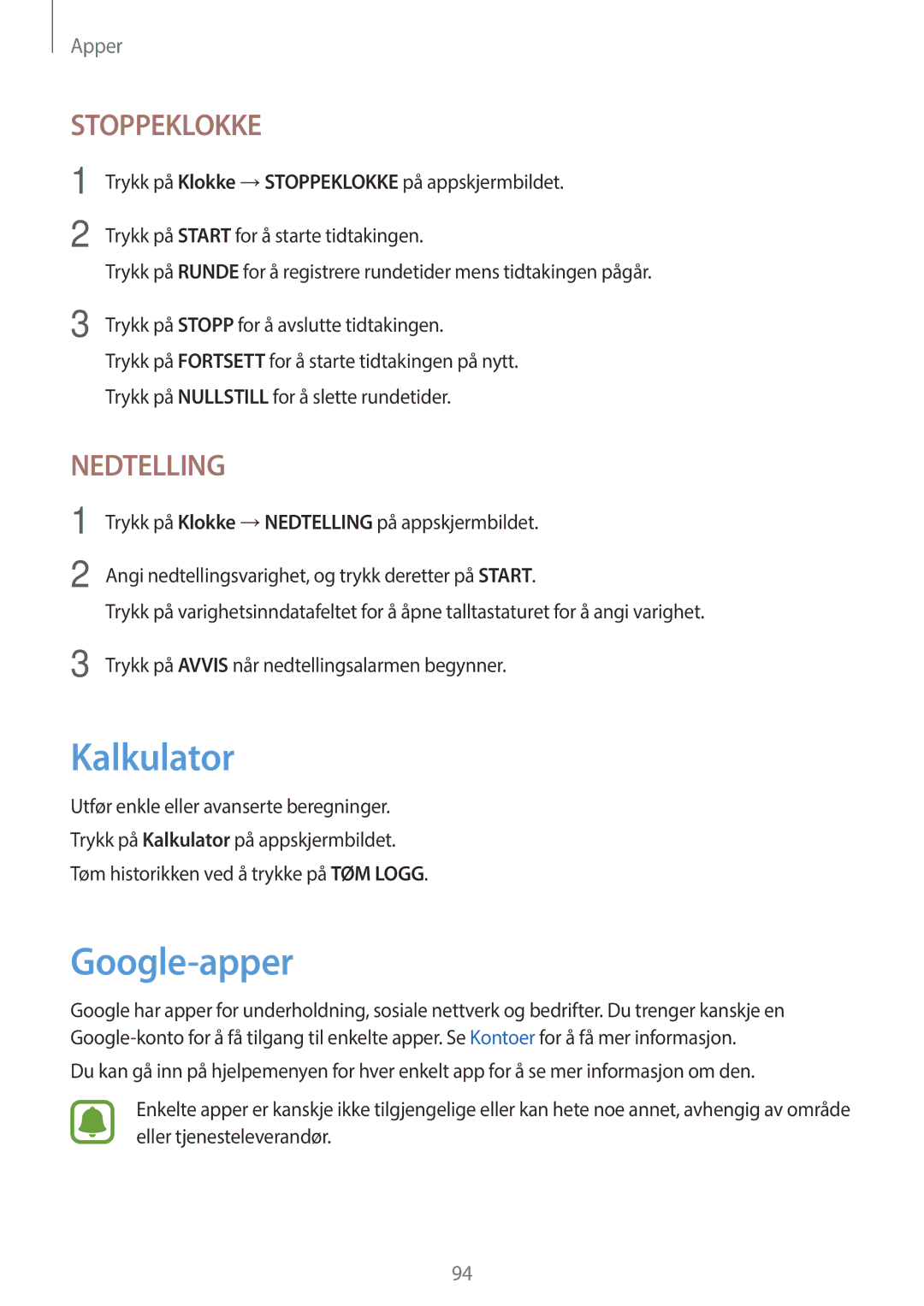 Samsung SM-T715NZWENEE, SM-T815NZWENEE manual Kalkulator, Google-apper 