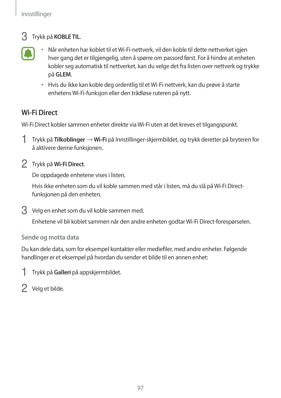 Samsung SM-T815NZWENEE, SM-T715NZWENEE manual Trykk på Wi-Fi Direct 