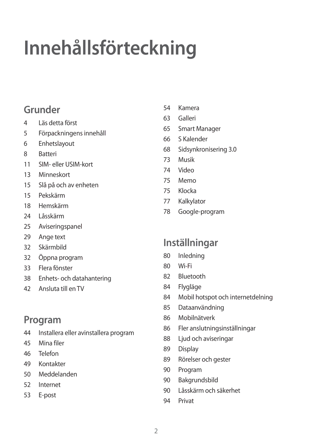 Samsung SM-T715NZWENEE manual Innehållsförteckning 