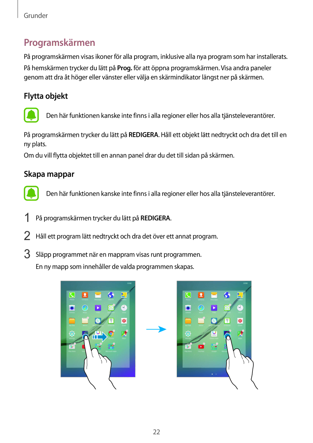 Samsung SM-T715NZWENEE manual Programskärmen, Flytta objekt 