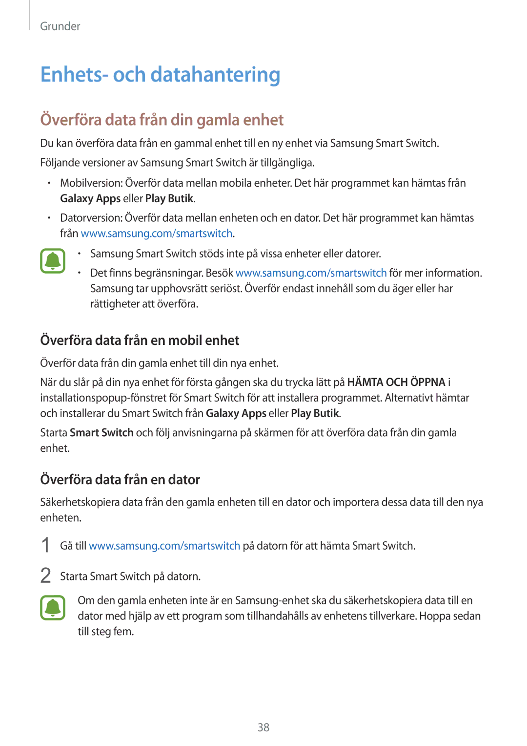 Samsung SM-T715NZWENEE Enhets- och datahantering, Överföra data från din gamla enhet, Överföra data från en mobil enhet 