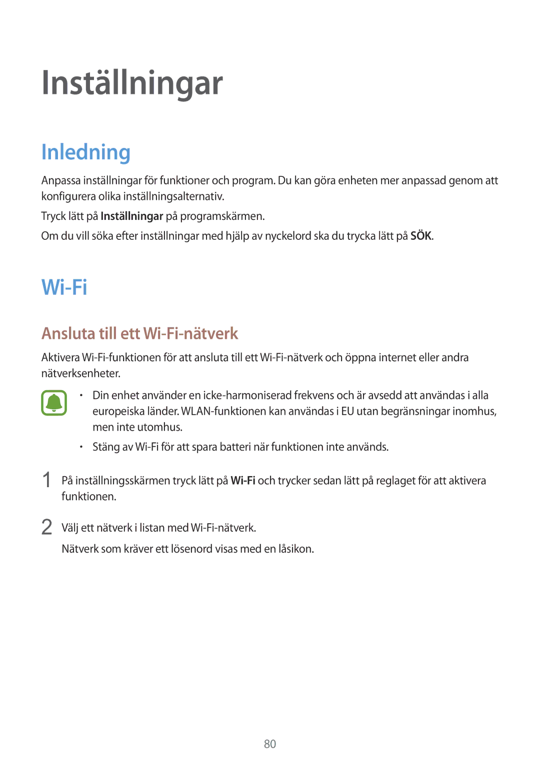 Samsung SM-T715NZWENEE manual Inledning, Ansluta till ett Wi-Fi-nätverk 